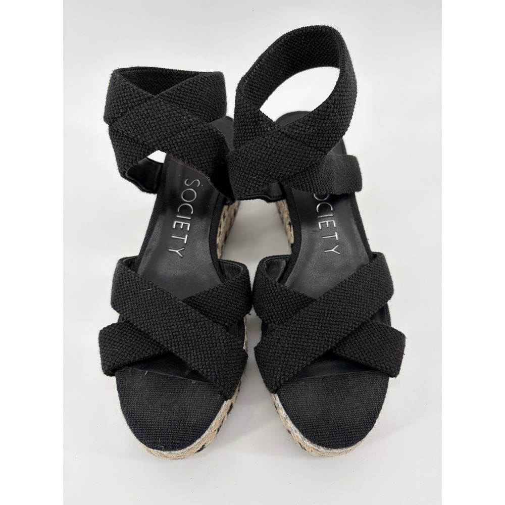 Sole Society, Carmelina Espadrille Wedge Sandals, Black Ankle Strap, Size 6